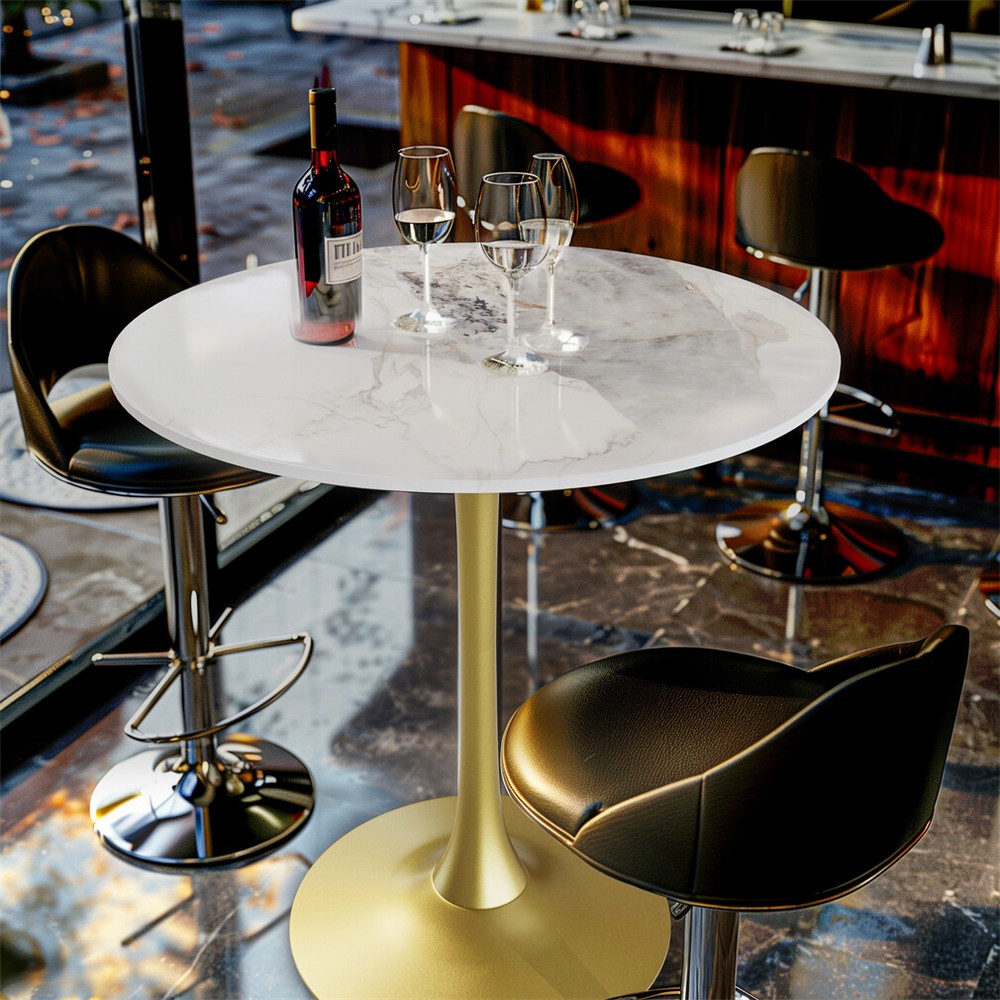 Exquisite Round Dining Table Bar Height Kitchen Bistro Table with Pedestal Base