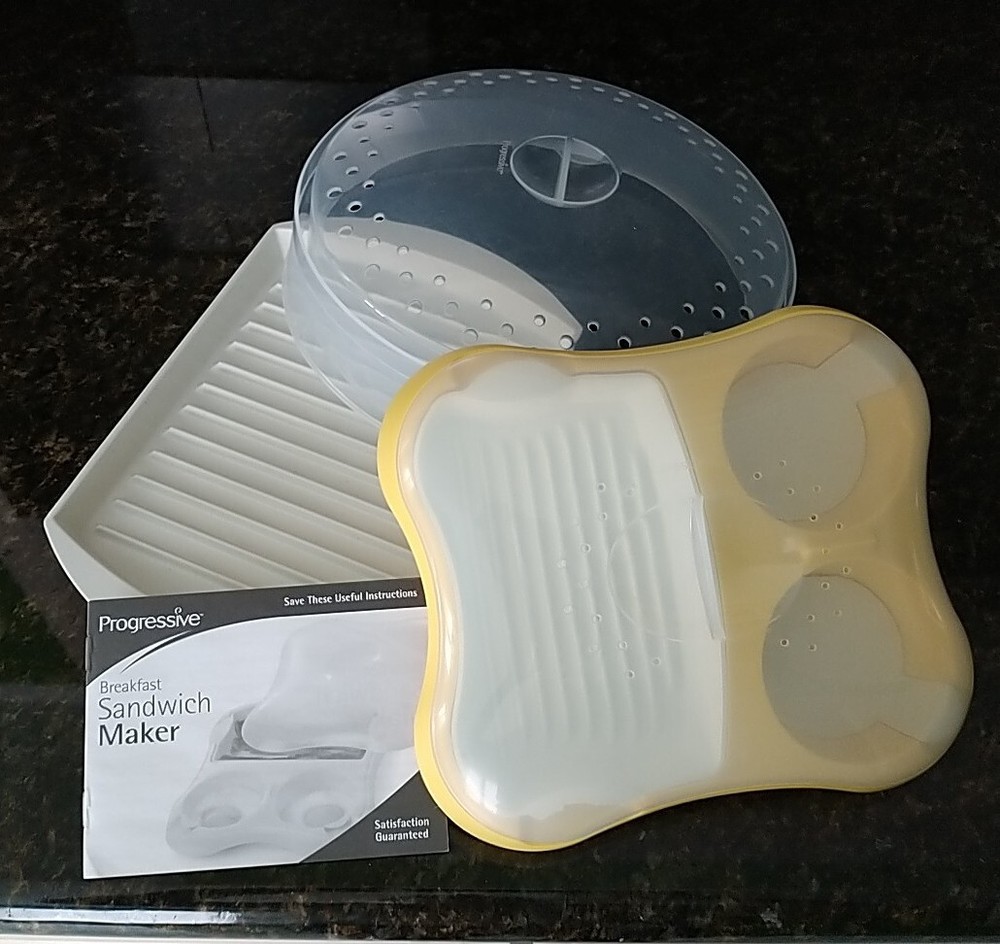 Progressive Microwave Bacon Tray + Breakfast Sandwich Maker + Adjustable Cover
