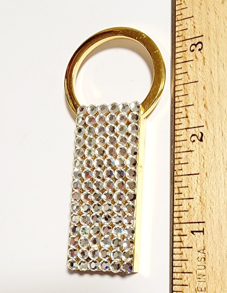 Rhinestone Goldtone Pull Ring Keychain Crystal Paved Metal Keyring Bling Gift