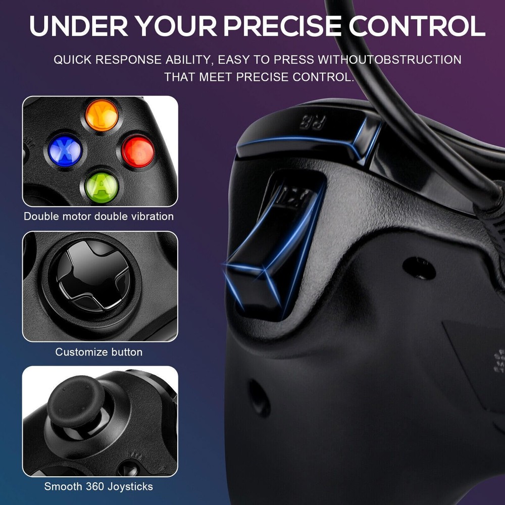 NBCP Wired Controller – Compatible with Xbox 360, 360 Black for 360