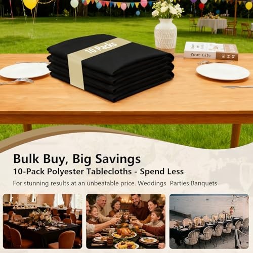Tablecloths Rectangular 60x102 Inch, Polyester Fabric 10PC-60x102 In, 6FT Black