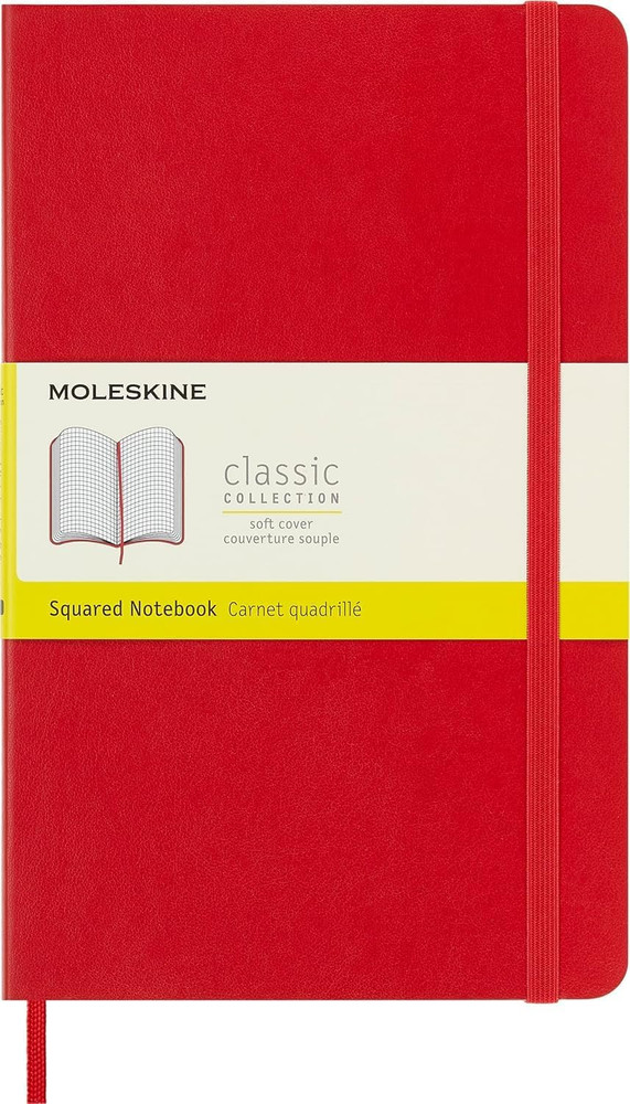 Classic Notebook, Soft Cover, Large (5" X 8.25") Squared/Grid, Scarlet Red, 192