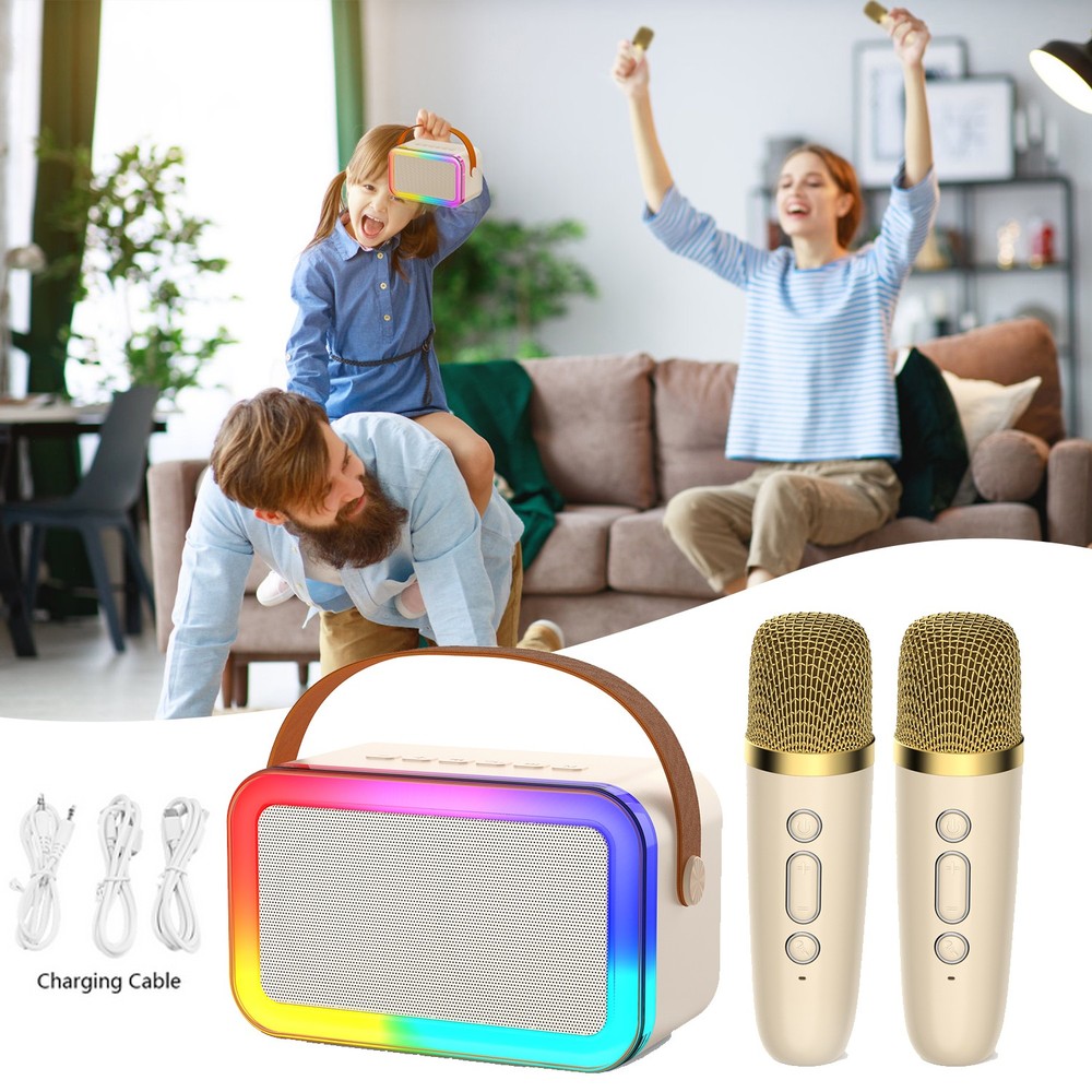 JYX Mini Karaoke Machine For Kid Bluetooth Speaker w/ 2 Wireless Microphone Gift