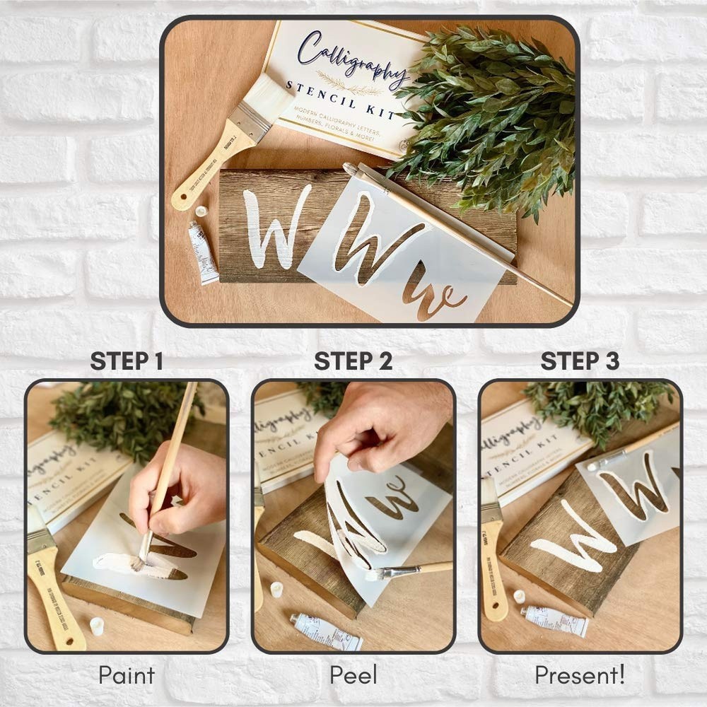 Boutique Calligraphy Stencil Template Kit - 45 Reusable Pieces - Includes Let...