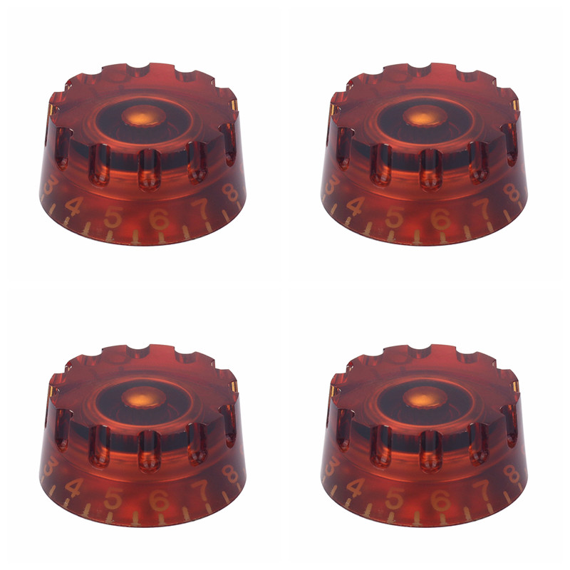 4Pcs Amber Knurled Guitar Knobs Volume Tone Speed Control Knobs for guitar bass