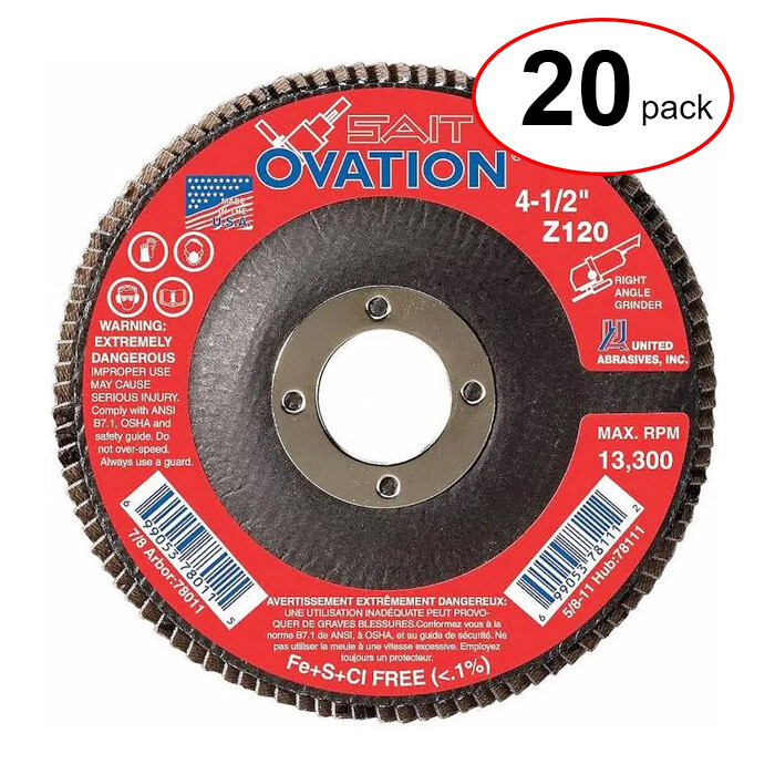 Sait 78009 - 4-1/2" X 7/8" Ovation Flap Disc 80G -  (20Pack)