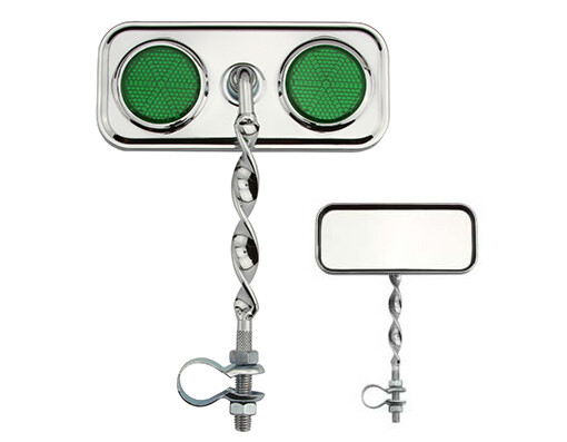ONE Bike Rectangle Flat Twisted Mirror Chrome Green Reflectors.