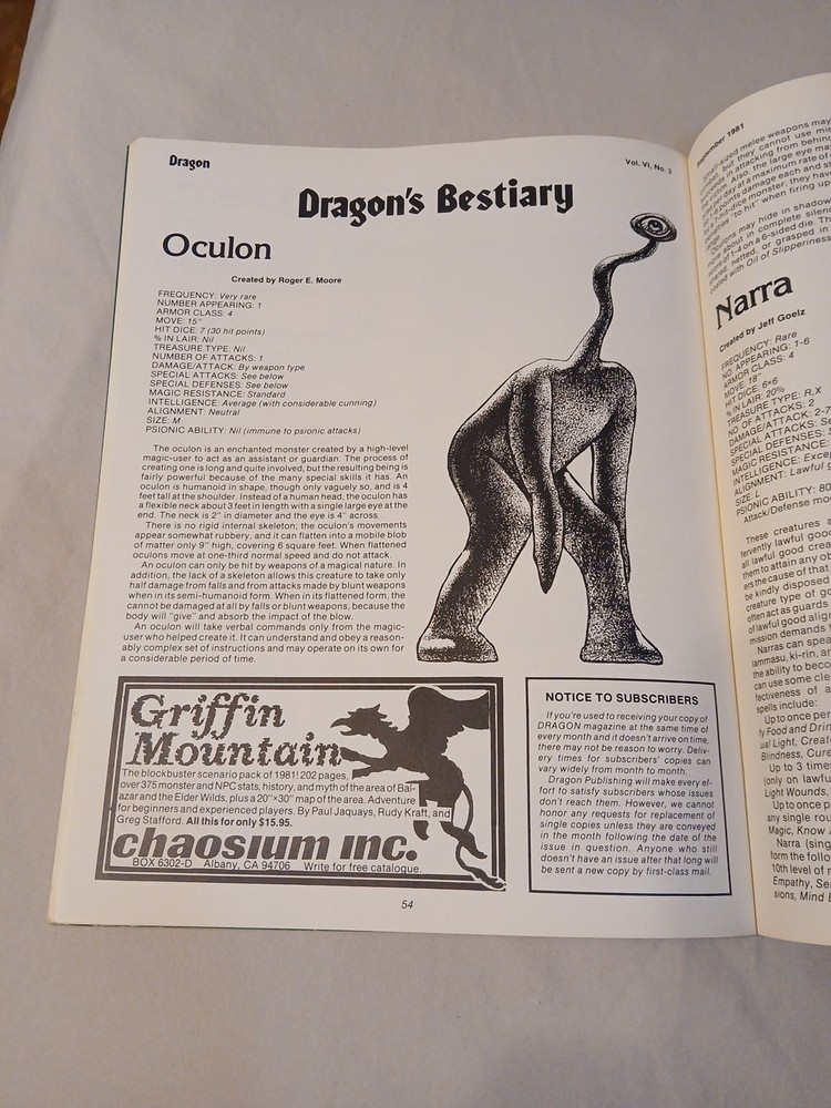 Vintage Dungeons And Dragons Dragon Magazine #53 Module Insert