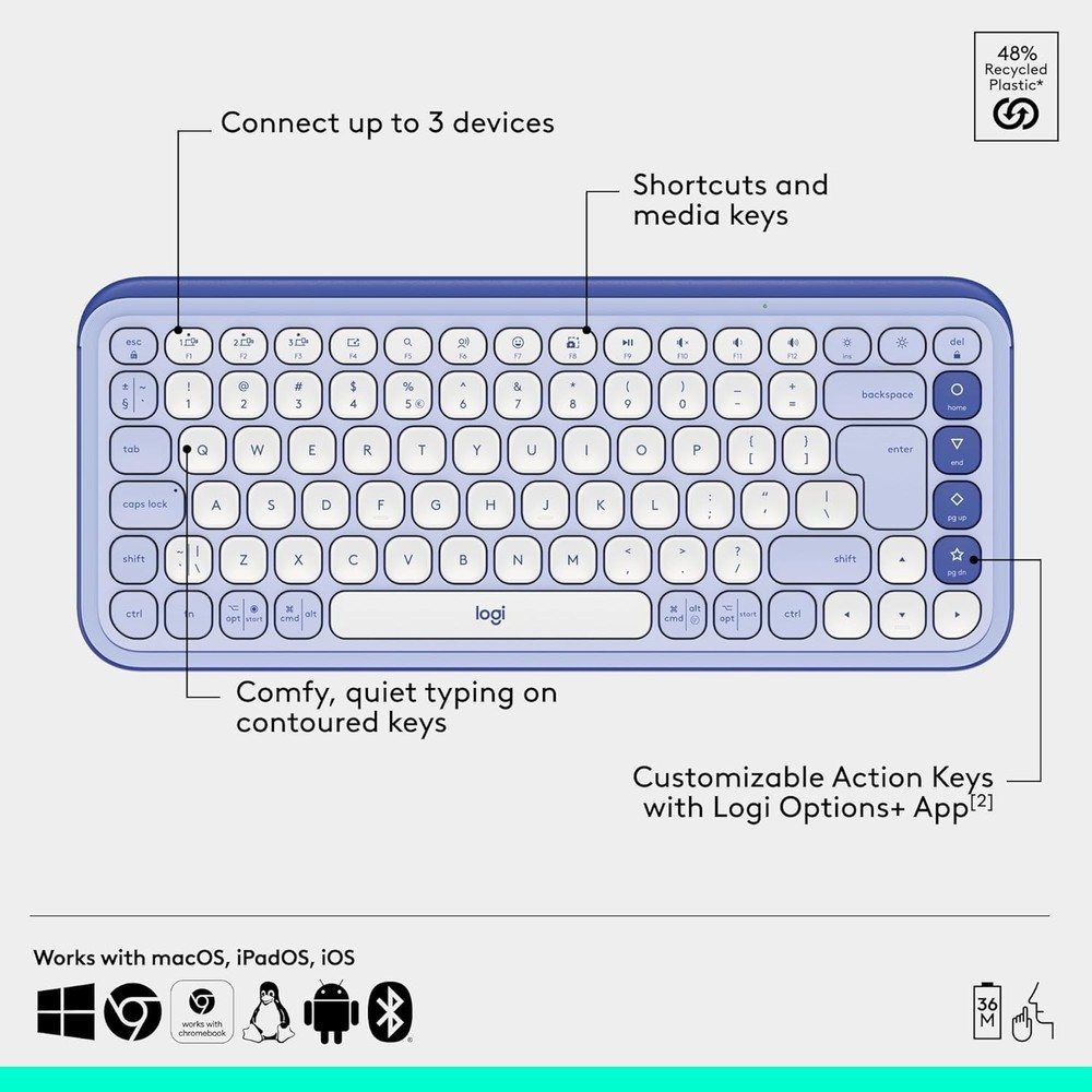 Logitech POP ICON Combo, Bluetooth Keyboard and Mouse Combo, Comfortable Typing