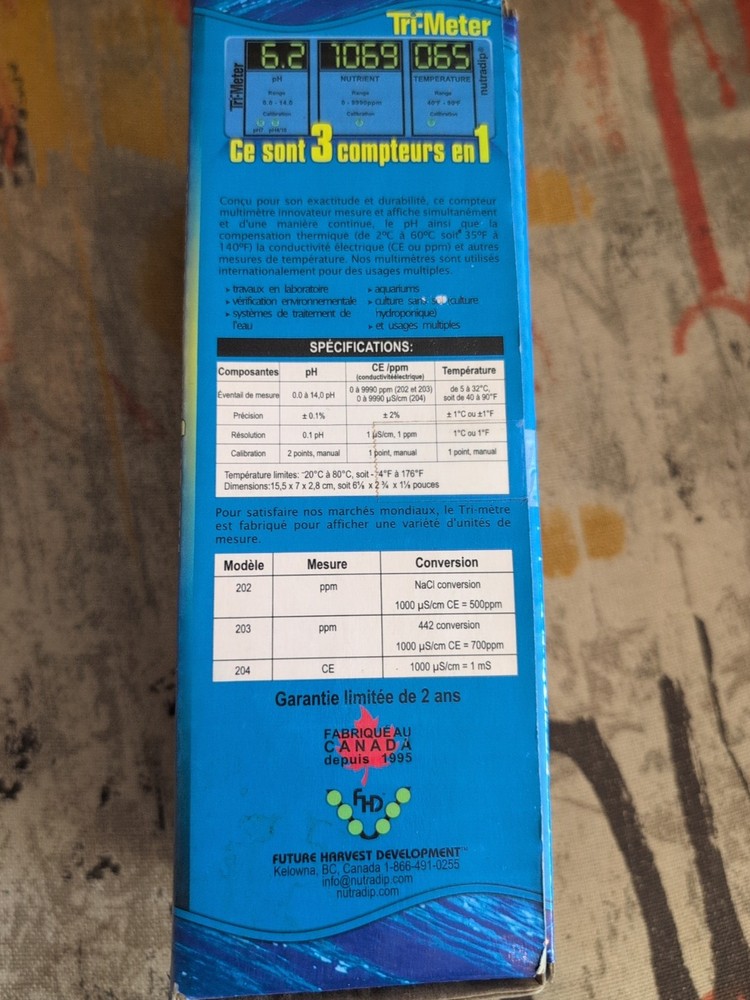 Tri-Meter Nutradip Original 3 In 1 Meter TRI-CMS-204 w/ Nutrient Probe + PH