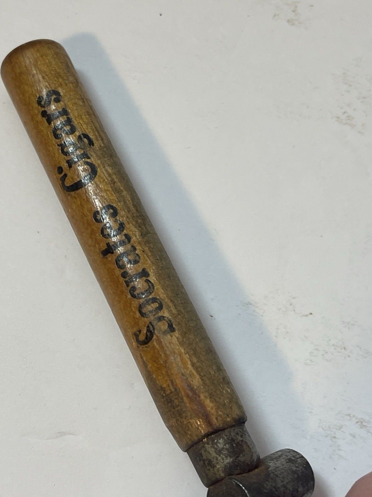 Antique Wood Handle Cigar Box Opener Hammer Tool Advertising SOCRATES CIGARS