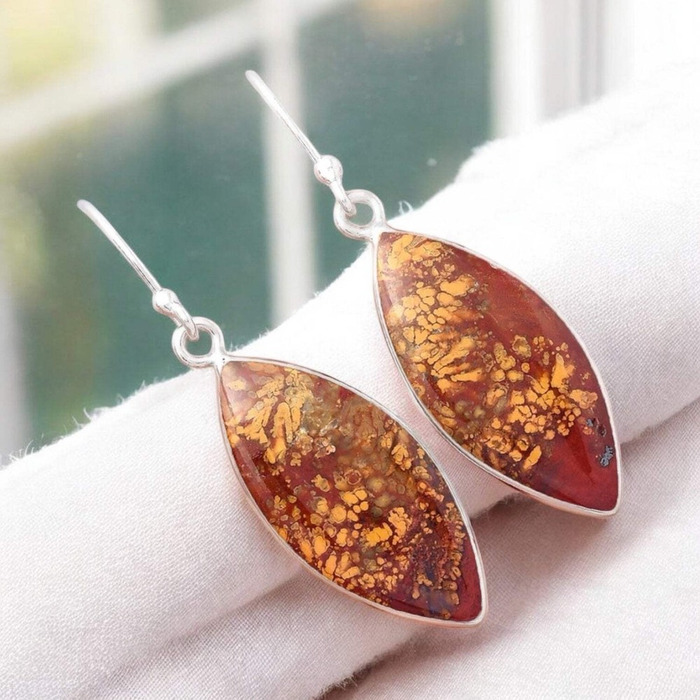 Red Moss Agate Solid 925 Sterling Silver Earrings