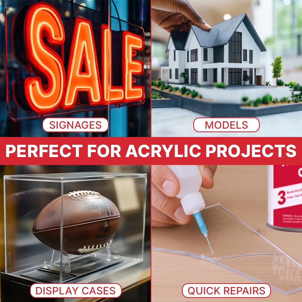 [4 oz] Acrylic Bonding Cement with Applicator Bottle – Clear Glue for