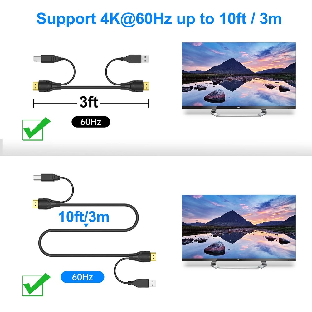 10ft/3m 2 Pack USB HDMI KVM Cable for HDMI KVM Switch, USB Powered and Data T...