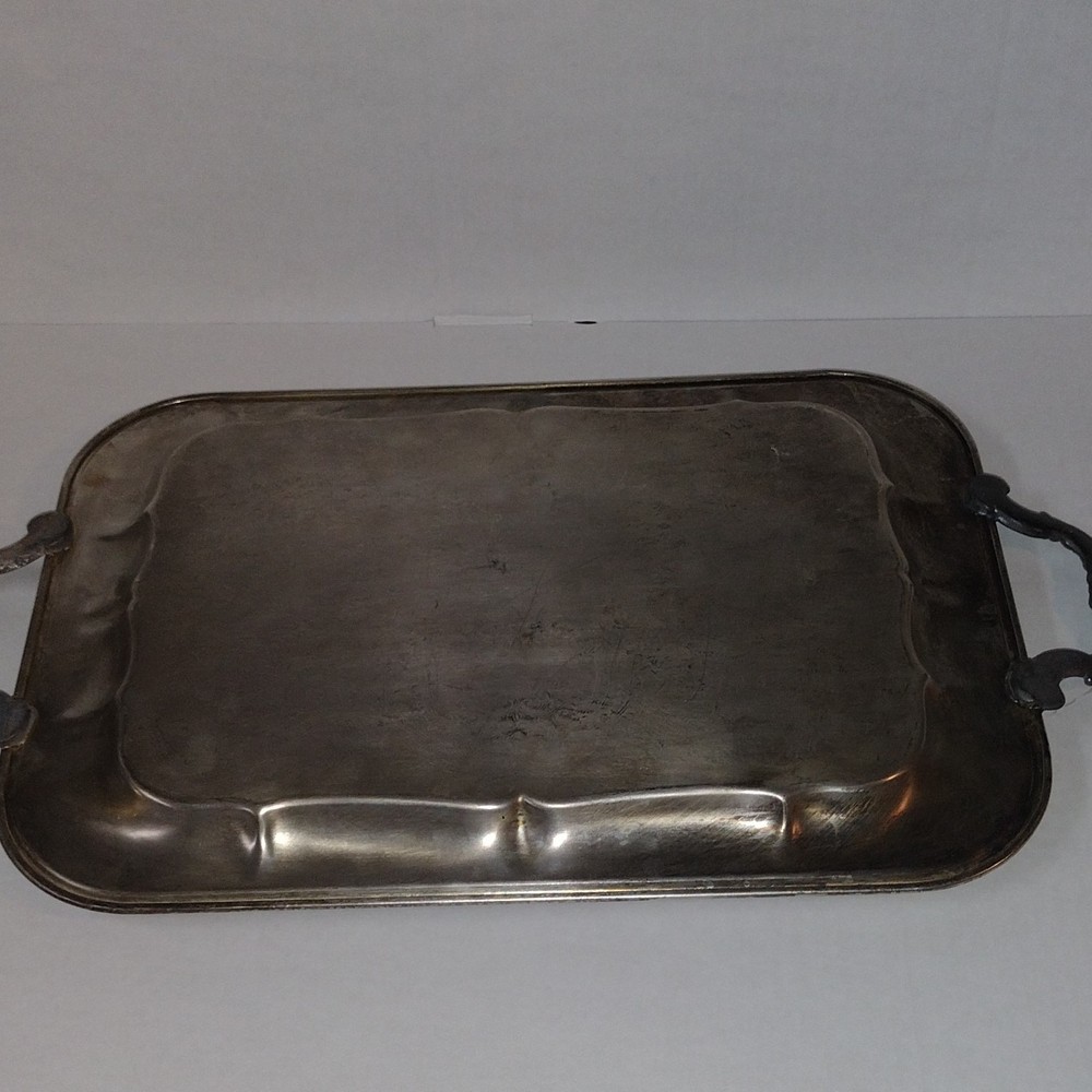 FB Rogers Silver Plate Serving Tray with Ornate Handles and Elegant Design
