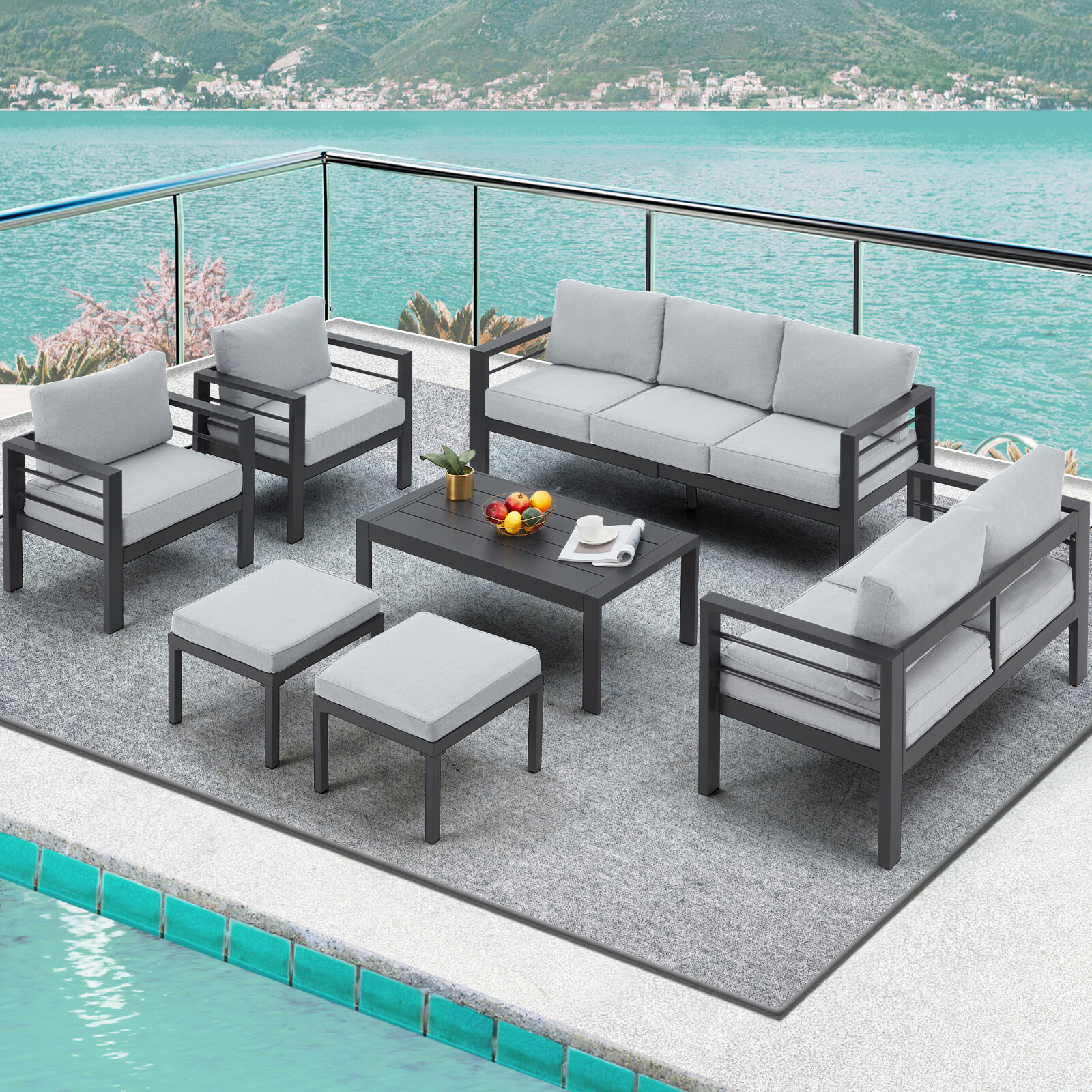 AECOJOY Aluminum Outdoor Furniture Sets Garden Conversation Set Sectional Sofa
