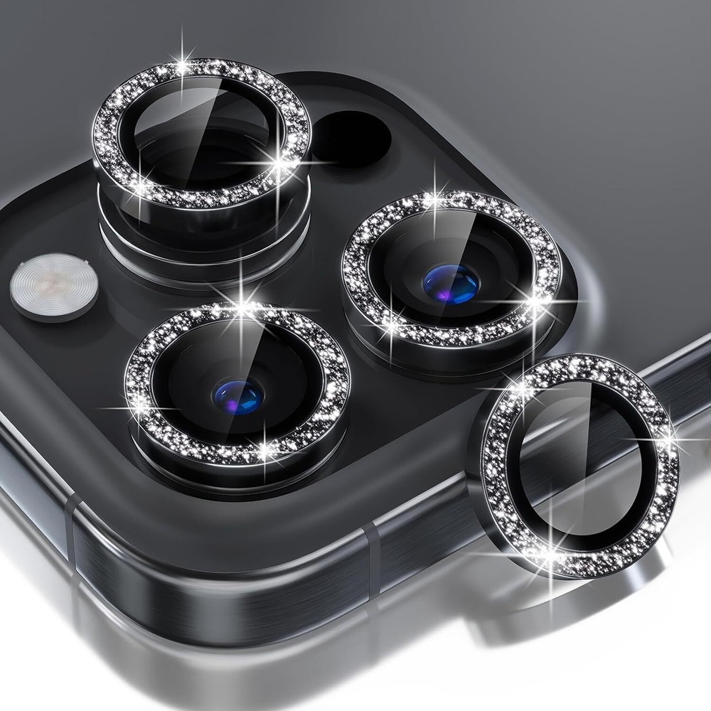 For iPhone 16 Pro Max/16 Pro Bling Glitter Tempered Glass Camera Lens Protector