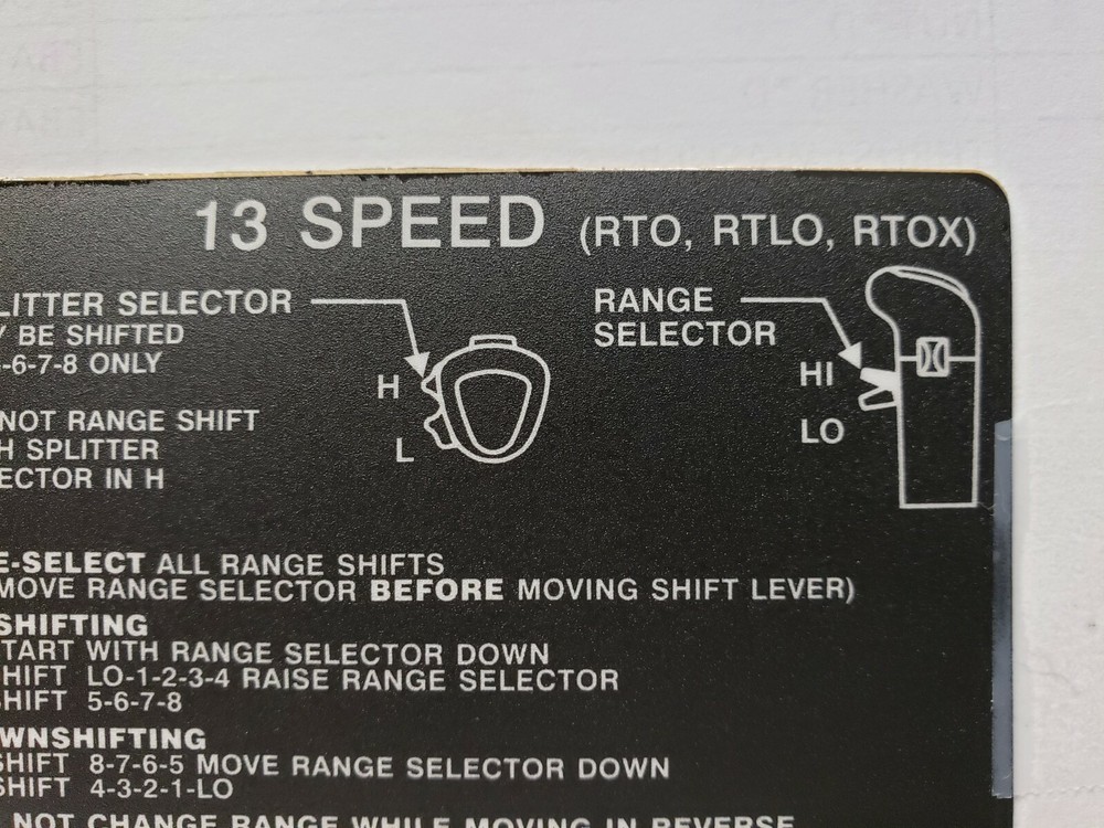 FUL 4300764 FULLER 13 SPEED TRANSMISSION SHIFT LABEL