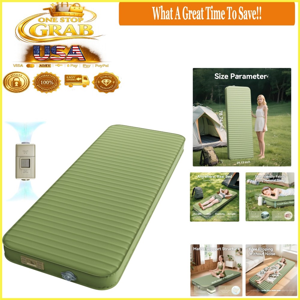 4-Inch Thick Memory Foam Camping Sleeping Pad with Electric Pump Green
