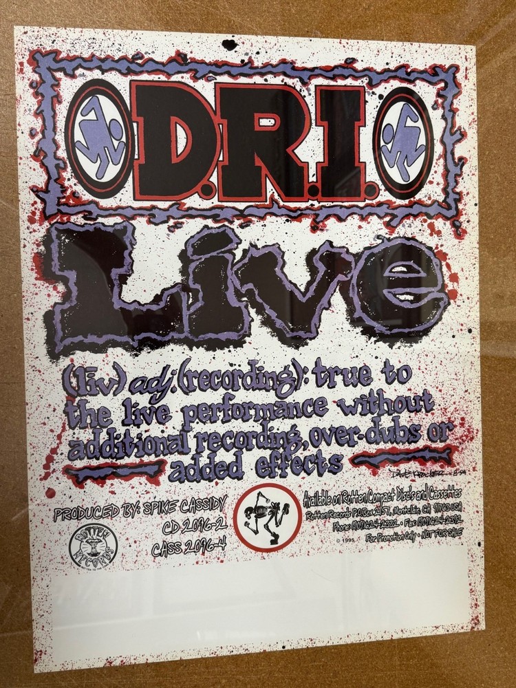 DRI D.R.I. "LIVE" Promo Poster 1994 Original 18X24 INCHES NEW