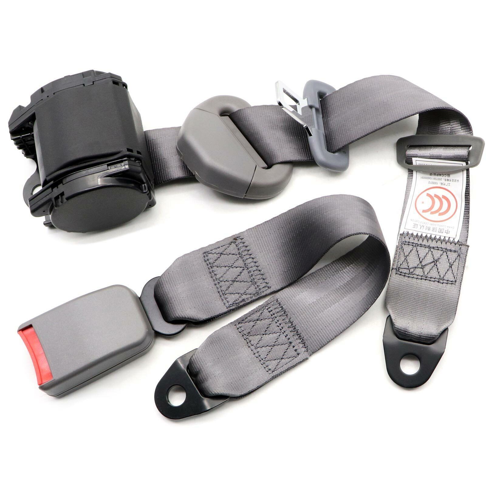 2 Retractable 3 Point Safety Gray Seat Belt Straps Vehicle Adjustable Belt Kit