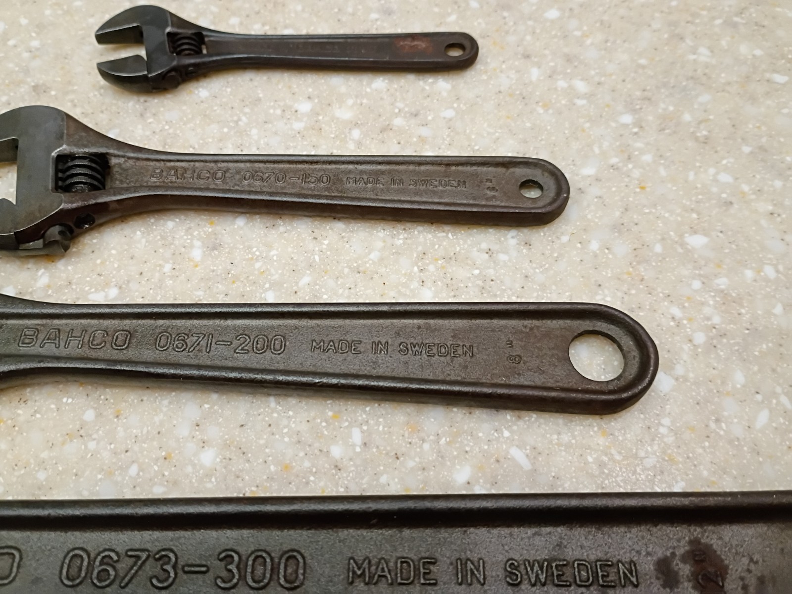 Vintage set of 4 Bahco Sweden Adjustable Wrenches spanner monkey 12" 8" 6" 4"