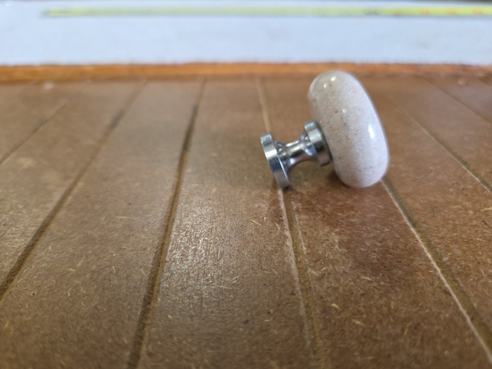 1.25 inch beige stone round cabinet knobs satin nickel base