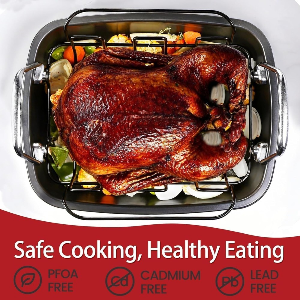 Large Nonstick Roasting Pan Kit with Rack (17x13 Inch) - Includes Baster, Pas...