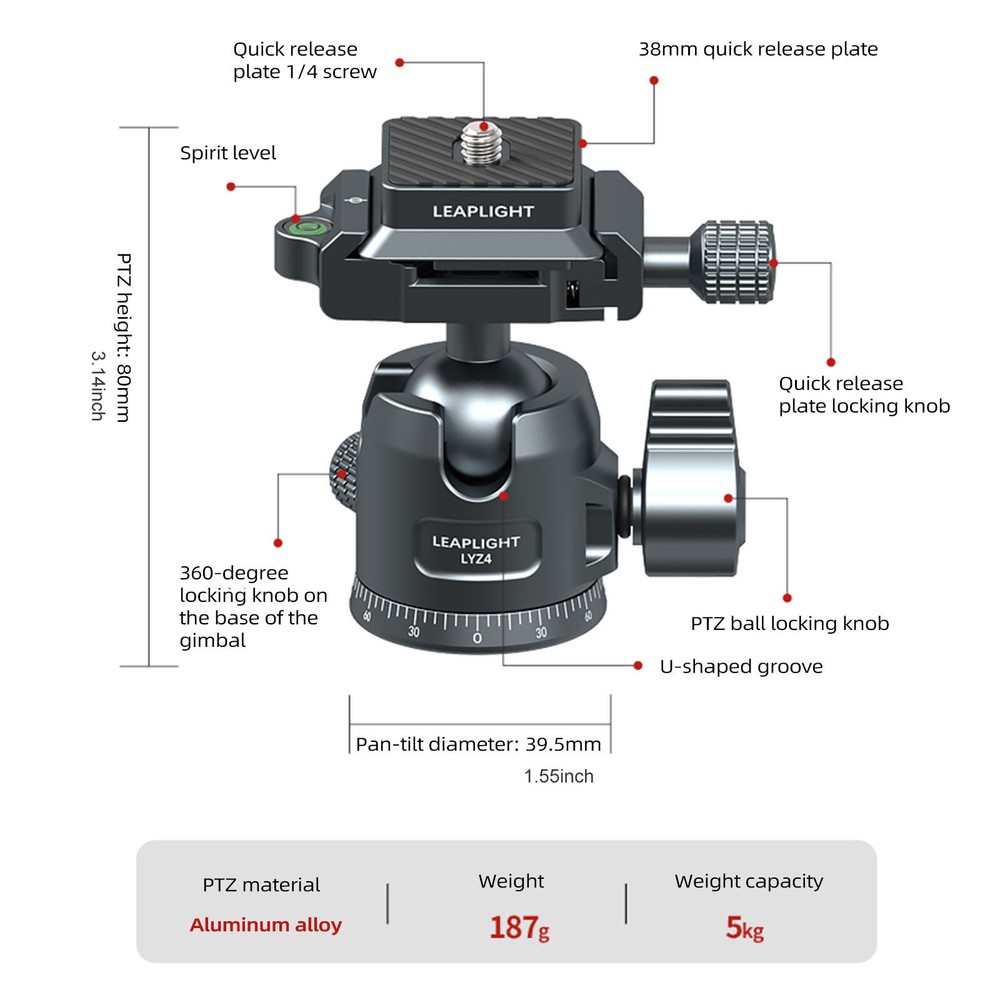 360 Rotating Panoramic Portable Tripod Ball Head Mount Quick Release Heavy Duty