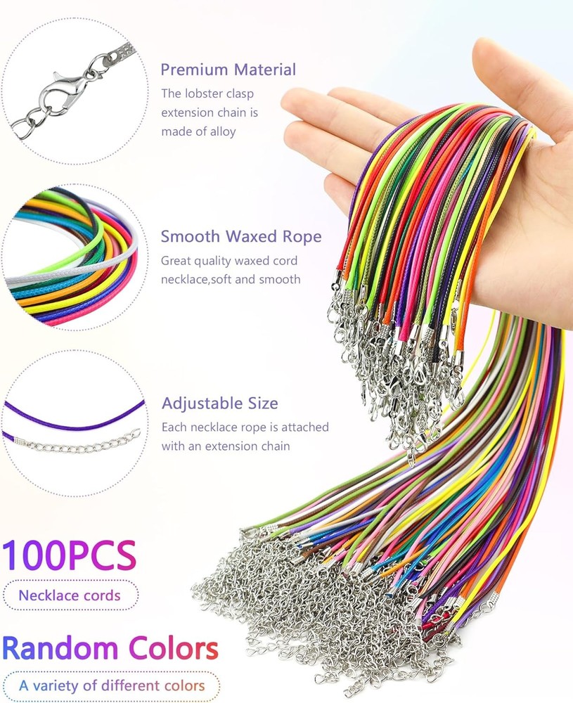 100 Pcs Waxed Necklace Cord, 18 Inch Rope String with Multicolor