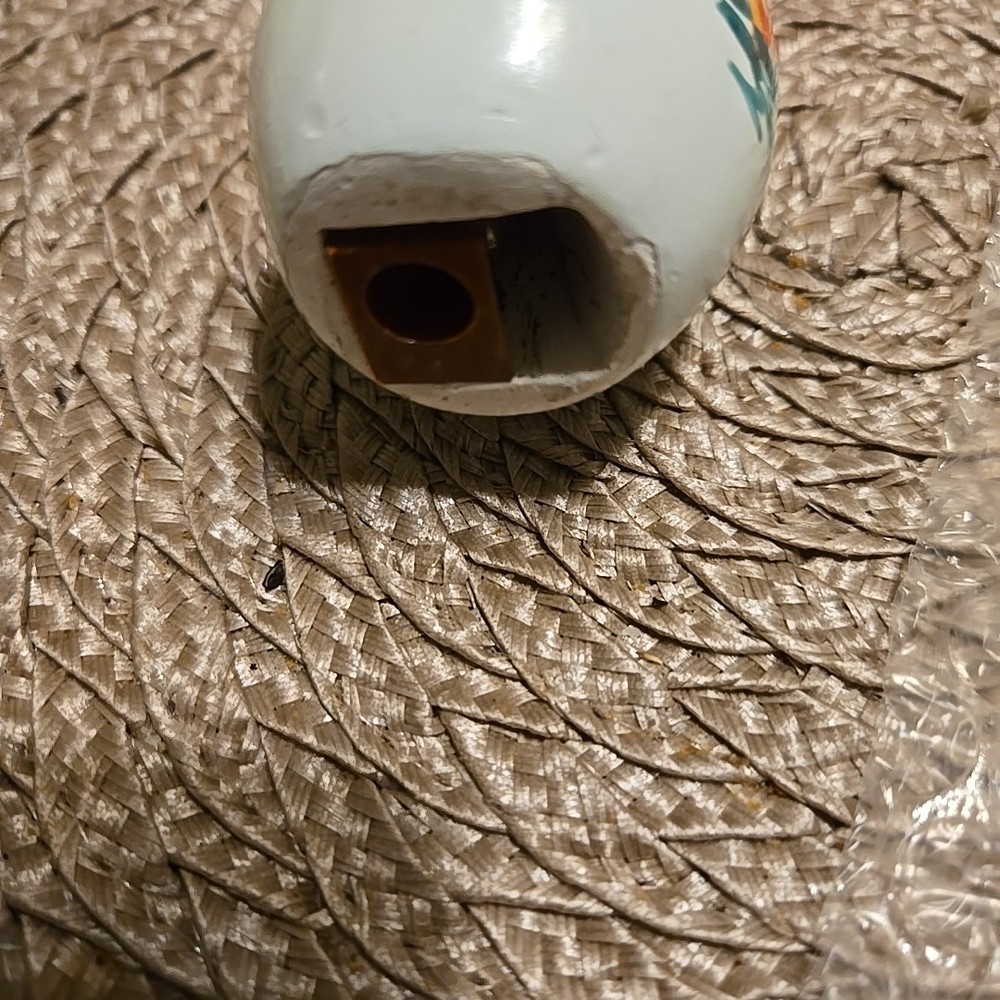 Vintage Chalkware Egg Pencil Sharpener Handpainted Fish Design