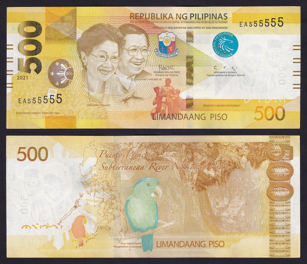 2021 NEW GENERATION 500 Pesos Duterte SOLID NO. EA555555 Philippine Banknote