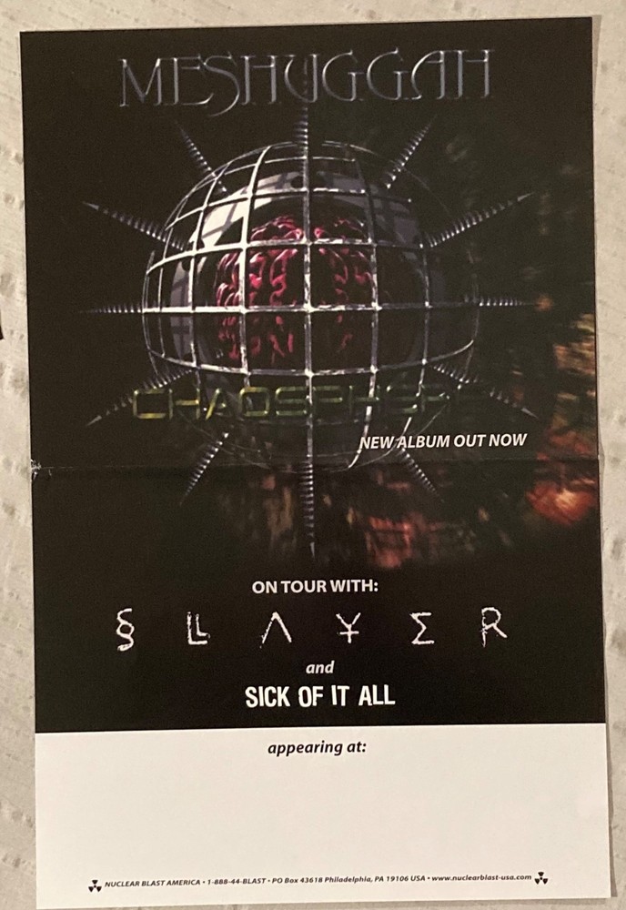 Meshuggah 1998 Promo Tour Poster Slayer Sick Of It All Extreme Metal Music I