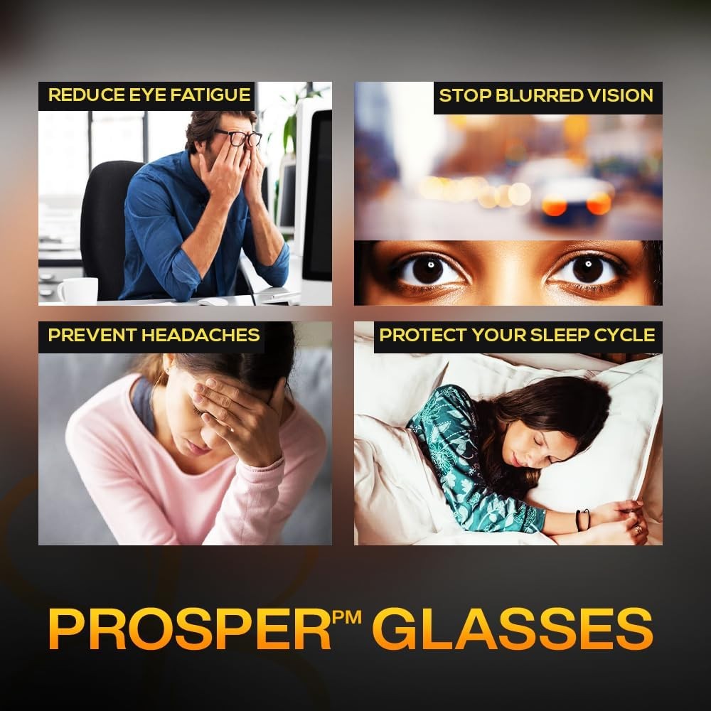 Prosper™ Amber Blue Light Blocking Glasses - For Computer,...