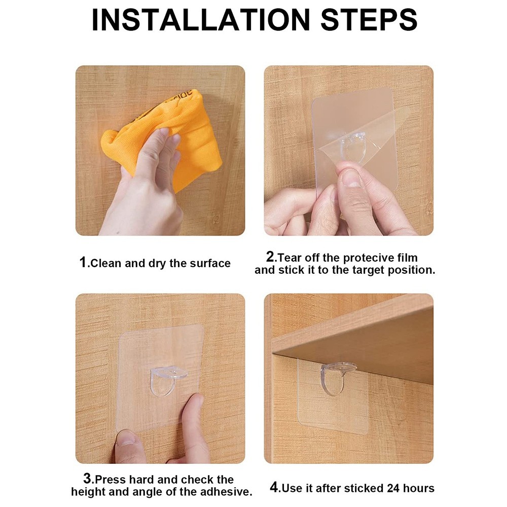 24PCS Punch Shelf Support Peg-Self Adhesive Shelves Clips for Kitchen8680