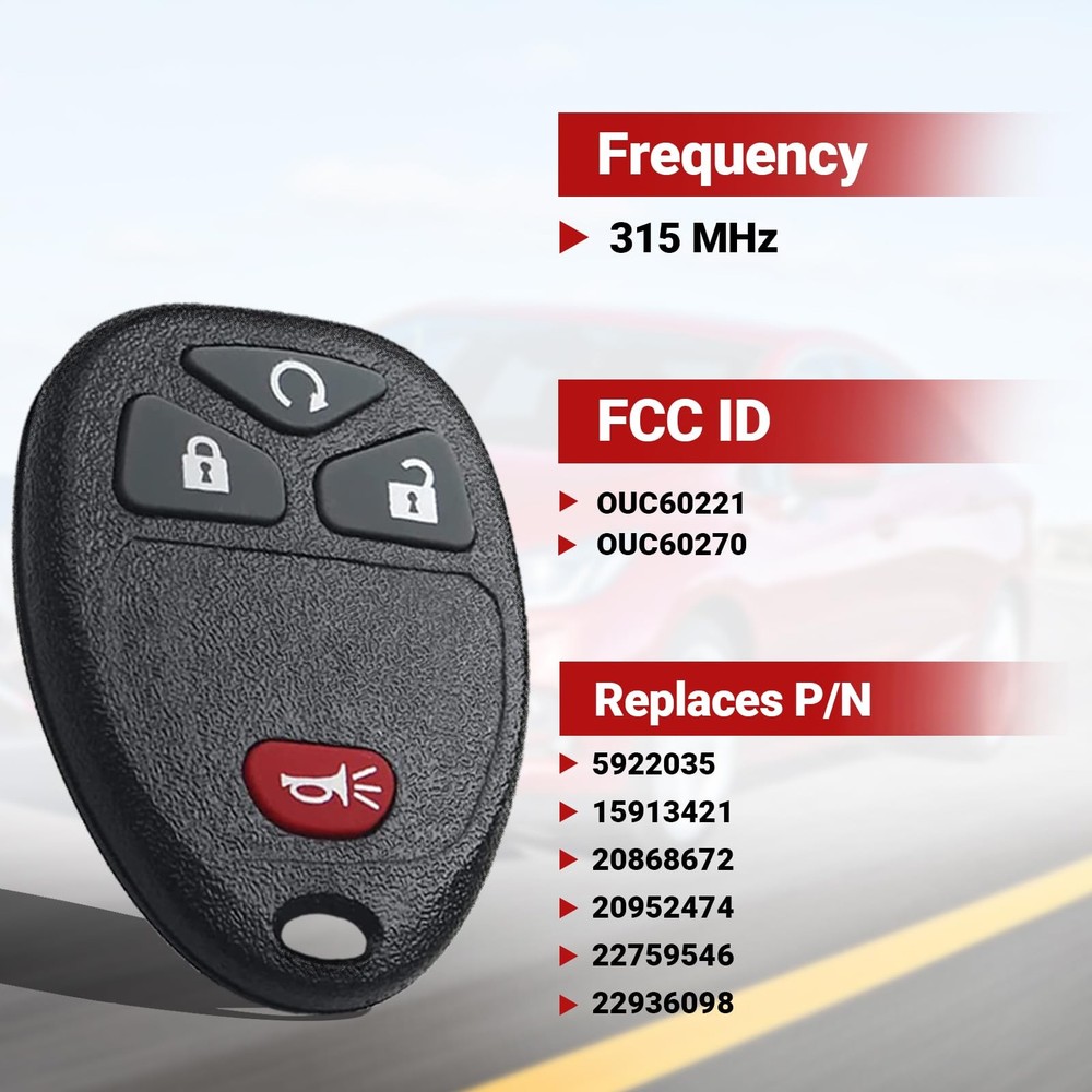 Key Fob Keyless Entry Remote Control Compatible with Chevy 4Btn, 1PC, Black