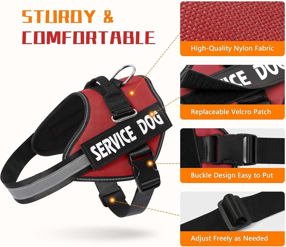 Service Dog Harness, No Pull Reflective Adjustable Vest with Handle, Soft Bre...