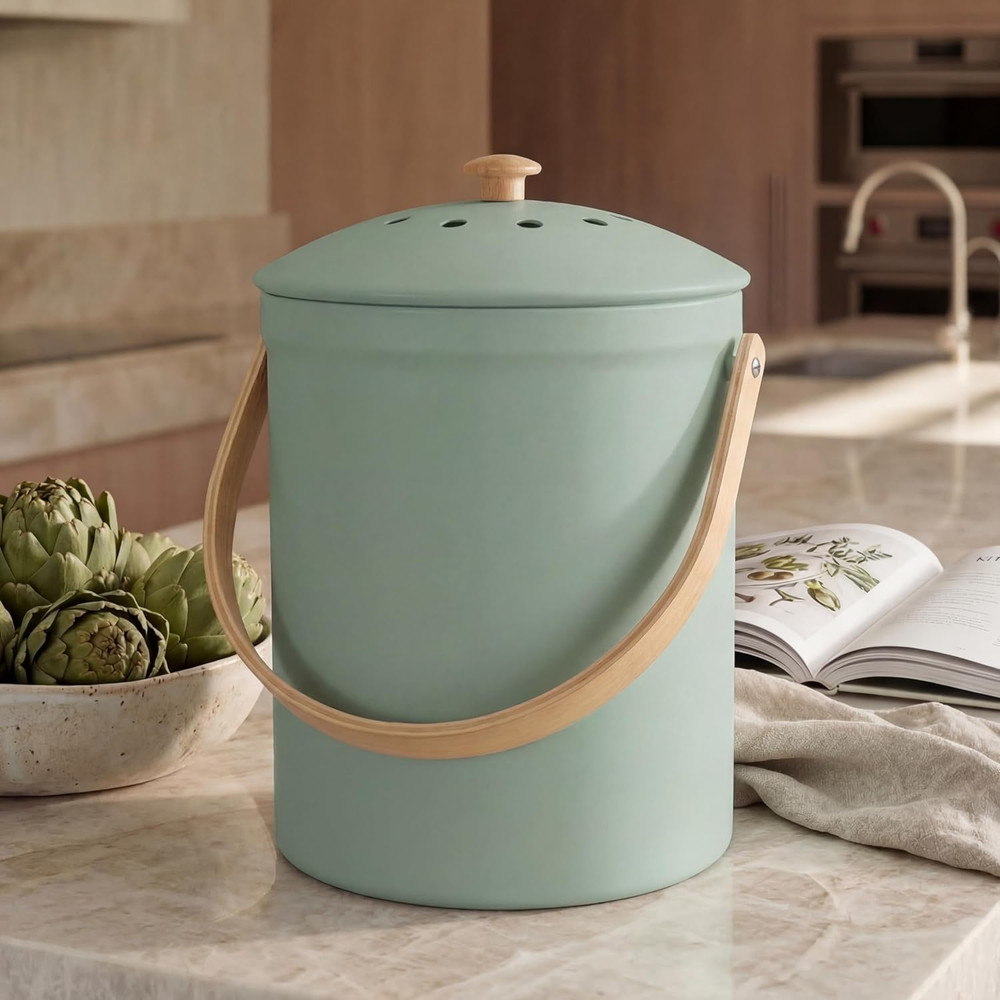 Beautiful Kitchen Compost Bin with Smell Proof Lid - Rust Proof and Odorless Com