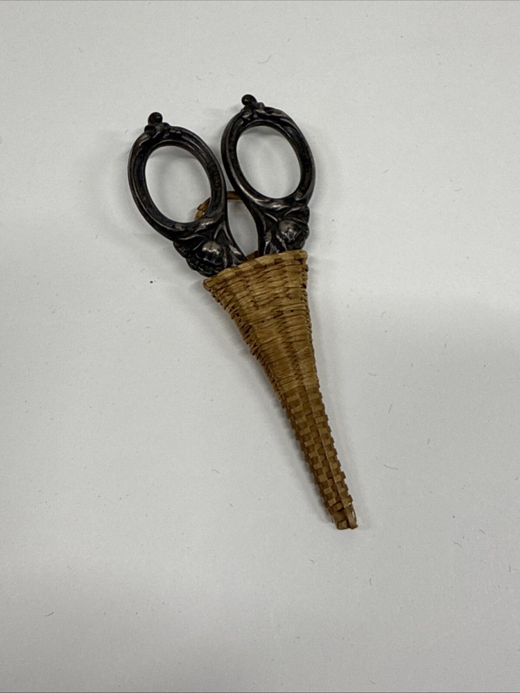 Ornate Antique Silver Handled Sewing Scissors - Straight Tip