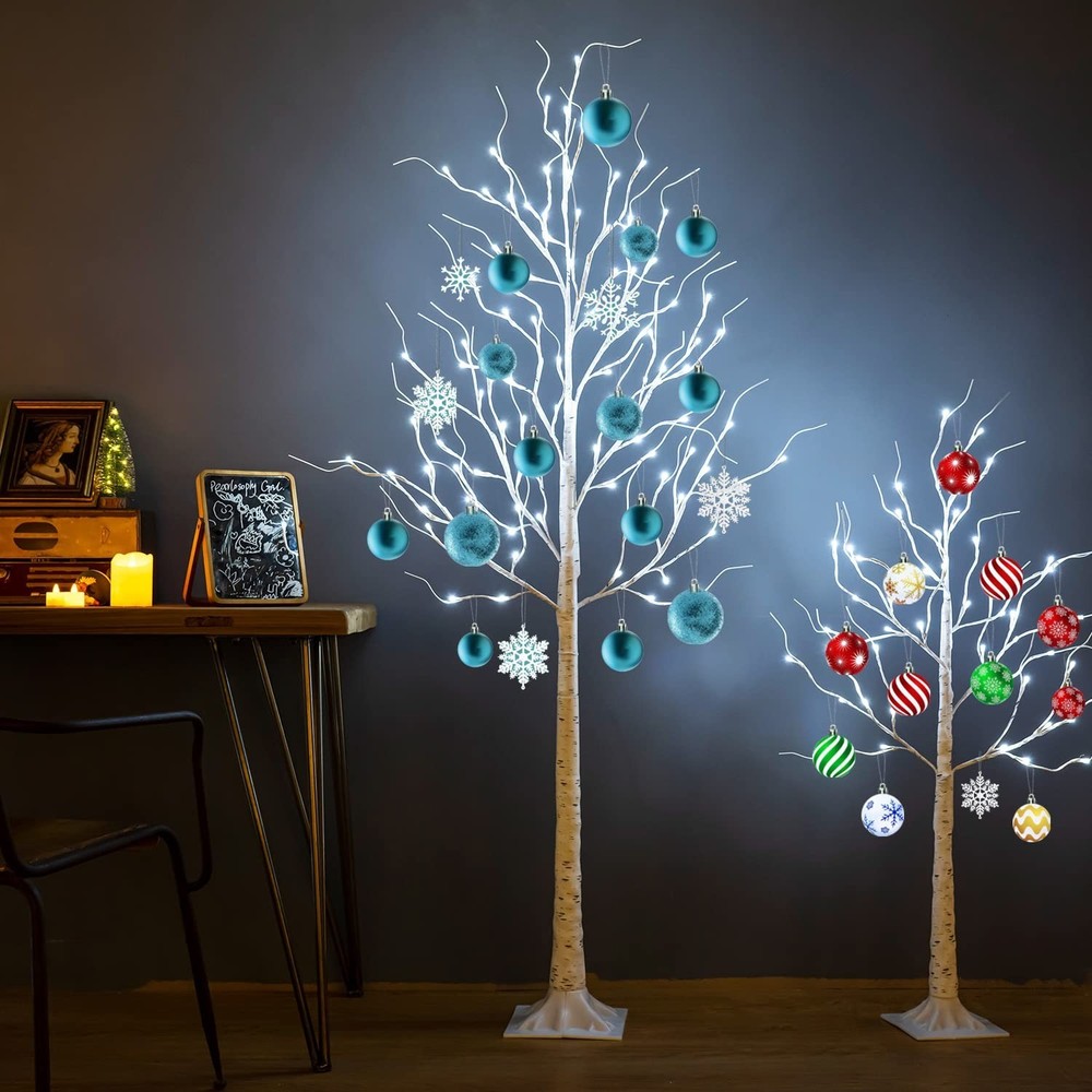 Lighted Birch Tree, 4ft 48LED Birch Tree Lights, Indoor Outdoor Artificial Tw...