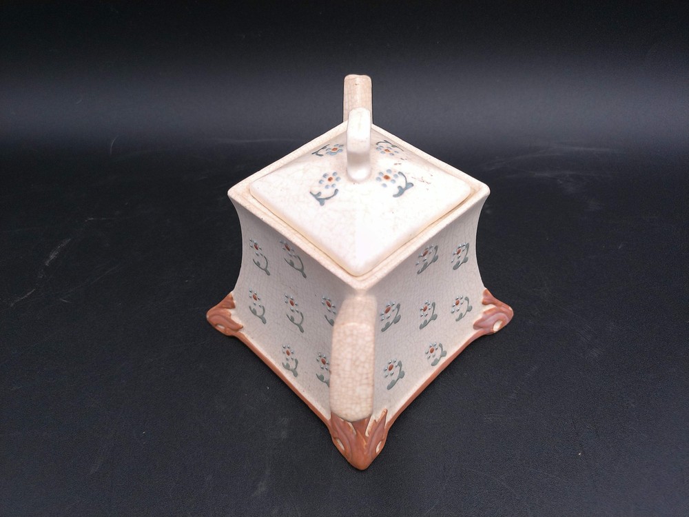 Pottery Teapot square design Vintage