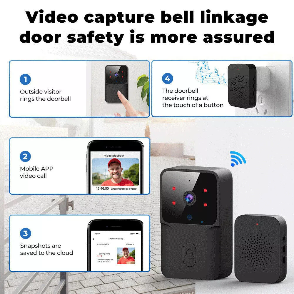 Smart Wireless WiFi Doorbell Intercom Video Camera Door Ring Bell Chime Security