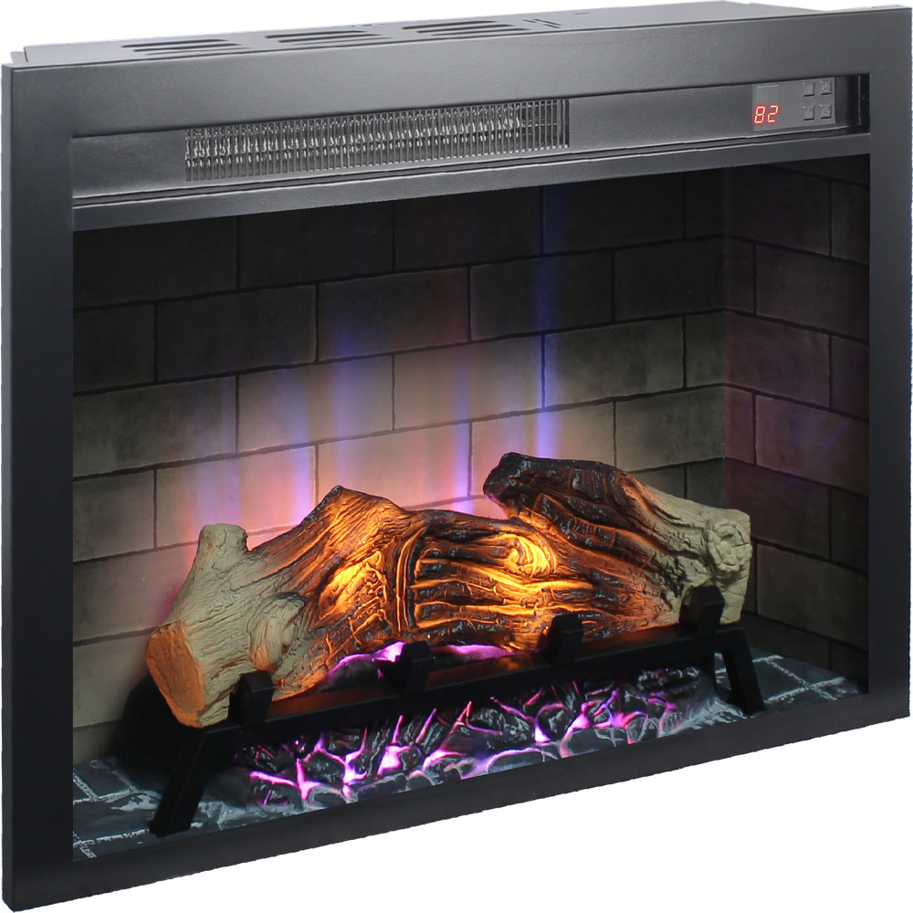 28in Black Electric Fireplace Insert with Remote Control & Timer 1400W
