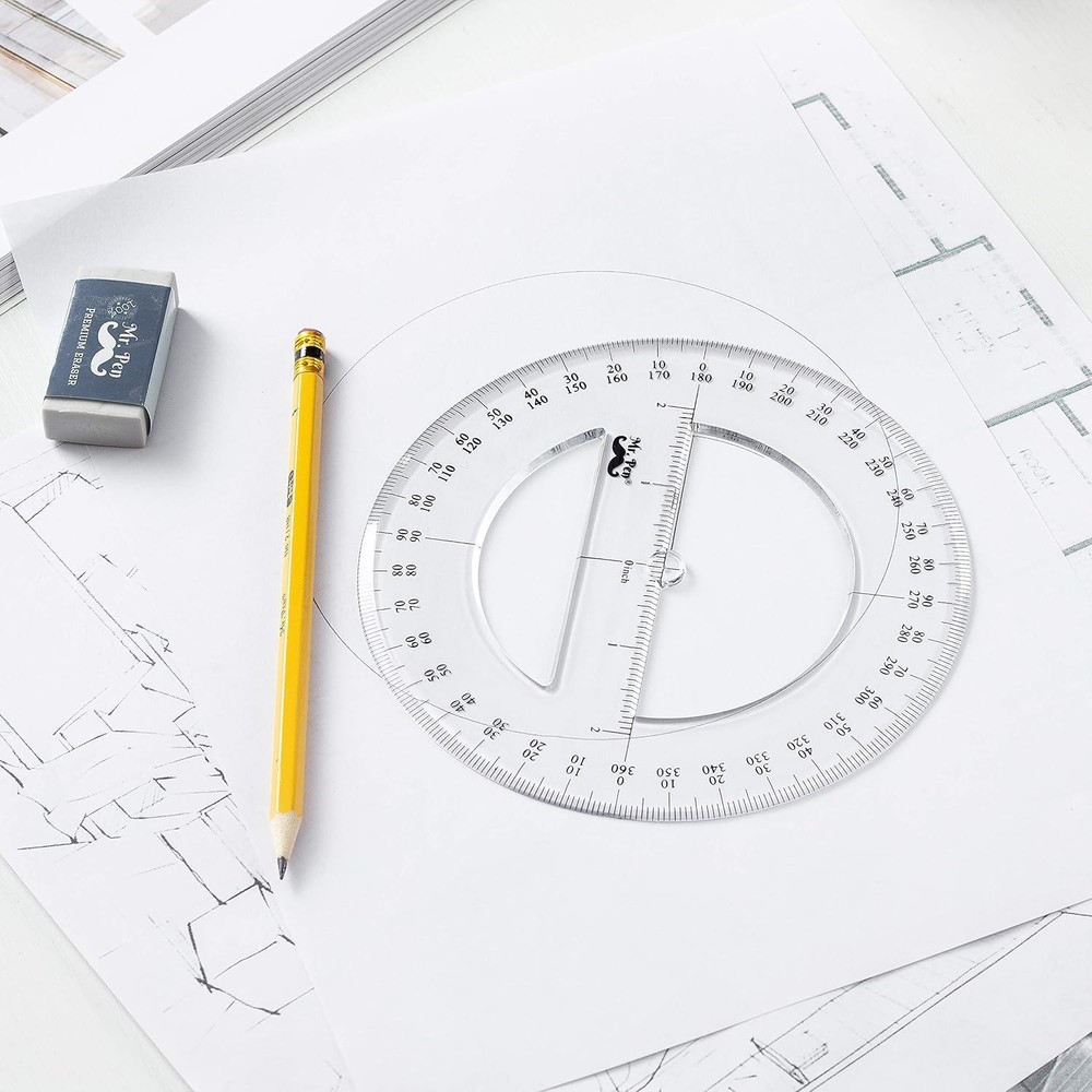 Math Geometry Protractor Set - Two Transparent 360-Degree Tools for Adventures