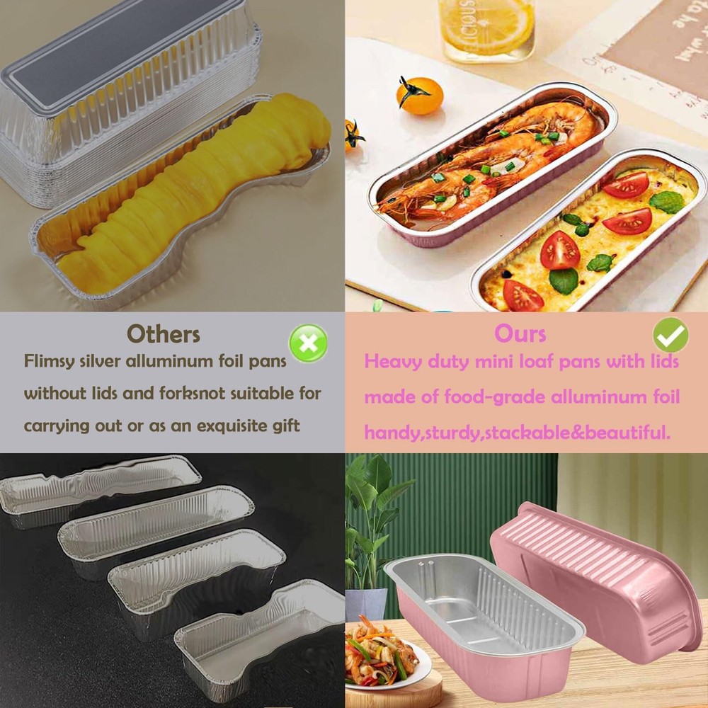 12Pack Mini Loaf Pans with Lids and Spoons, 6.8oz Disposable Rectangle Alumin...