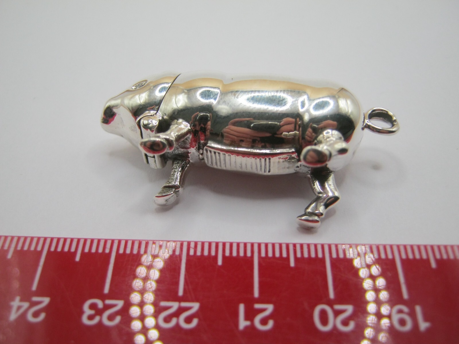 Unusual Sterling Silver Pig Vesta Case Match Safe With Real Diamond Eyes
