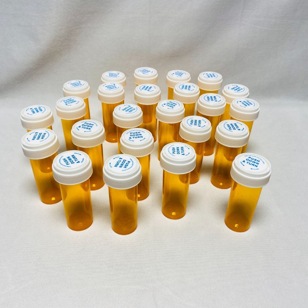 24 Tall Amber Empty Pill Bottles with Lids Craft Storage Organization Solution