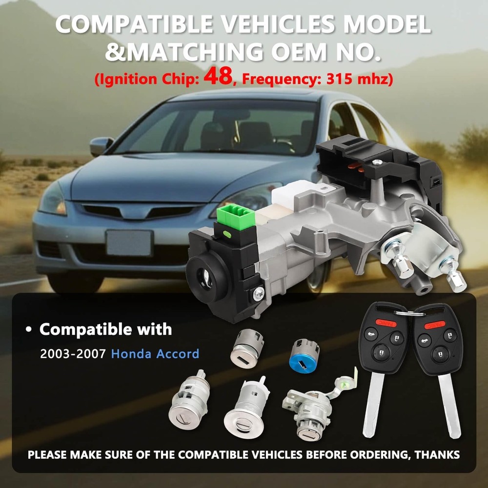 RAMATA Ignition Switch Lock Cylinder with Key (with Blank Chip) Compatible wi...