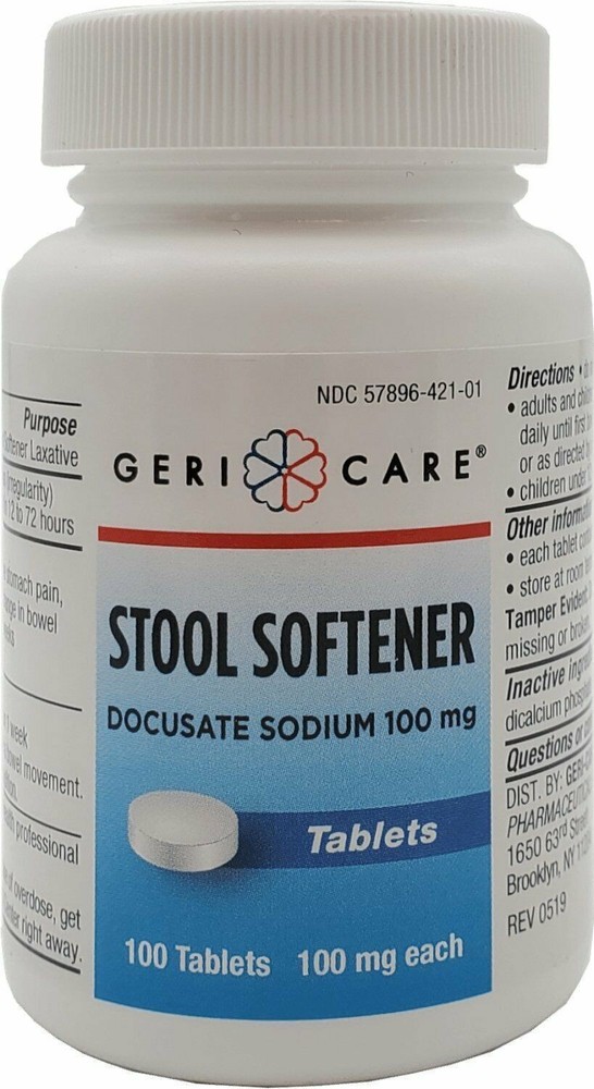Gericare Docusate Sodium 100mg Stool Softener Tablets For Constipation 100 Count
