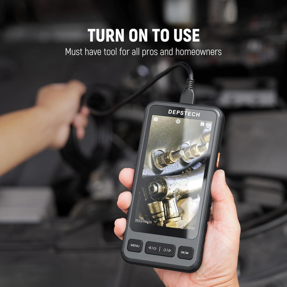 DEPSTECH 5" IPS Screen Borescope with Light, Split Screen View, 1080P HD Sewe...